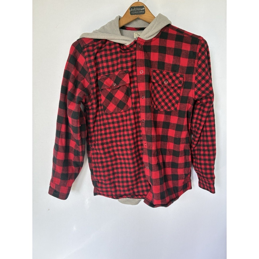 L L Bean Red Checkered Hooded Shacket Mens Small